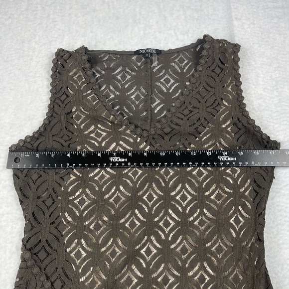 Nic + Zoe Dress Womens Small‎ Grey Taupe Crochet Lace Overlay Slip Asymmetrical - Picture 7 of 13